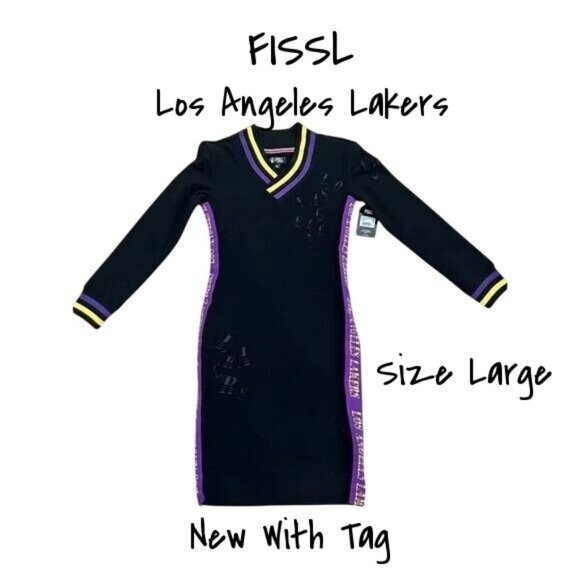 Fisll Los Angeles Lakers Black Knit Dress Large NBA Team Logo Trim New With Tag - Picture 1 of 10